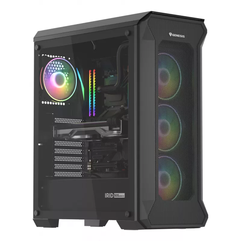 GENESIS Irid 505 ARGB Midi Tower Μαύρο, Διαφανές