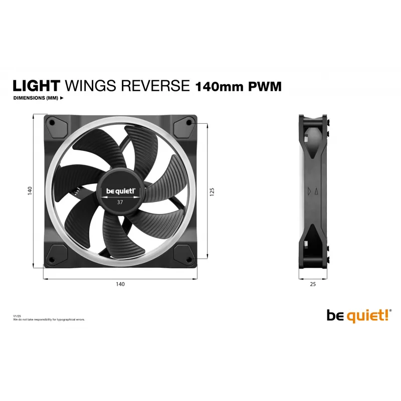 be quiet! Light Wings 140 mm PWM Reverse Μαύρο Ανεμιστήρας κουτιού 14 cm 1 τεμ.