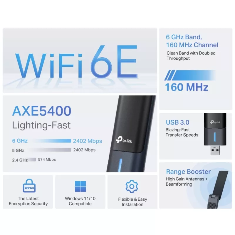 TP-Link Archer AXE5400 Wi-Fi 6E High-Gain ασύρματος προσαρμογέας USB