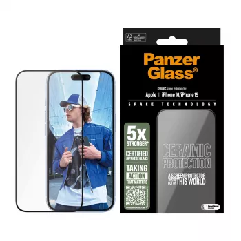 PanzerGlass ® Ceramic Screen Protector iPhone 16 | 15 | Ultra-Wide Fit με EasyAligner