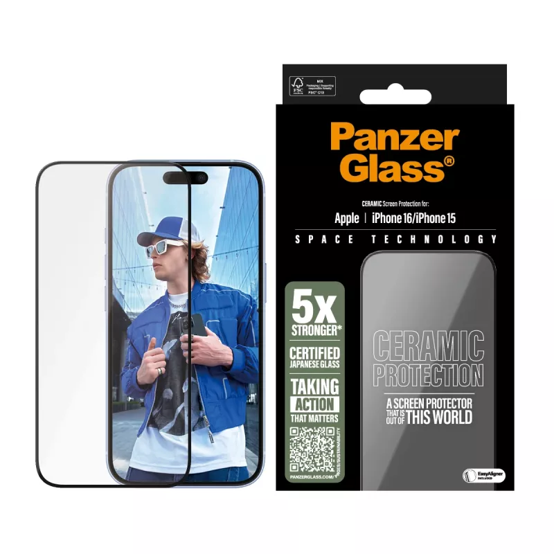 PanzerGlass ® Ceramic Screen Protector iPhone 16 | 15 | Ultra-Wide Fit με EasyAligner