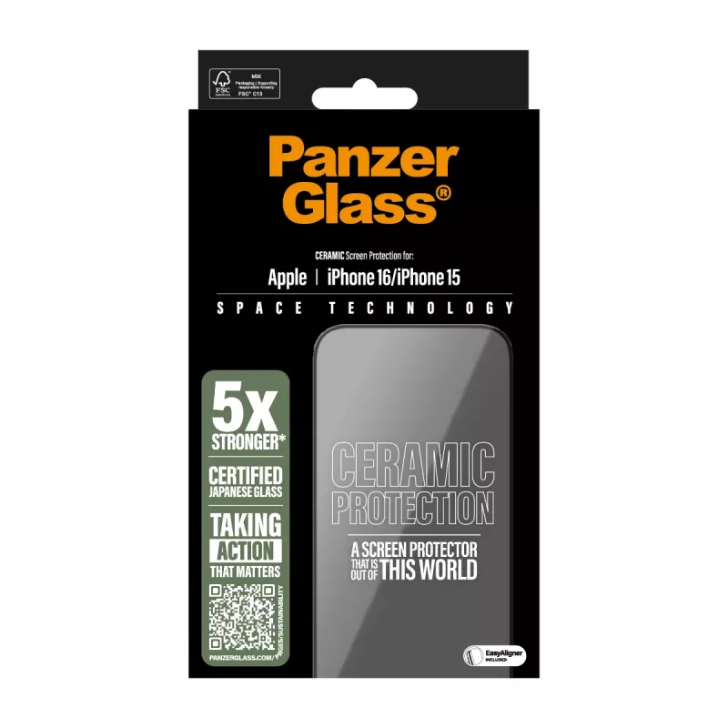 PanzerGlass ® Ceramic Screen Protector iPhone 16 | 15 | Ultra-Wide Fit με EasyAligner