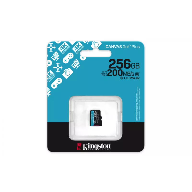 Kingston Technology 256 GB microSDXC Canvas Go Plus Gen4 200R A2 U3 Ατομική συσκευασία χωρίς αντάπτορα