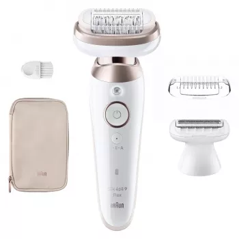 Αποτριχωτική συσκευή BRAUN Silk-épil 9 9-030 — 40 τσιμπιδάκια MicroGrip, ασύρματη, υγρή και στεγνή, μασάζ, λευκό/ασημί