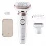 Αποτριχωτική συσκευή BRAUN Silk-épil 9 9-030 — 40 τσιμπιδάκια MicroGrip, ασύρματη, υγρή και στεγνή, μασάζ, λευκό/ασημί