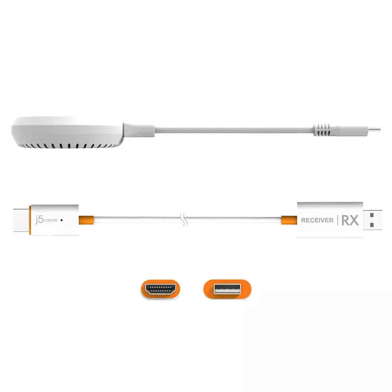 j5create JVAW62 ScreenCast USB-C® ασύρματος επεκτατής οθόνης HDMI™, λευκό και πορτοκαλί