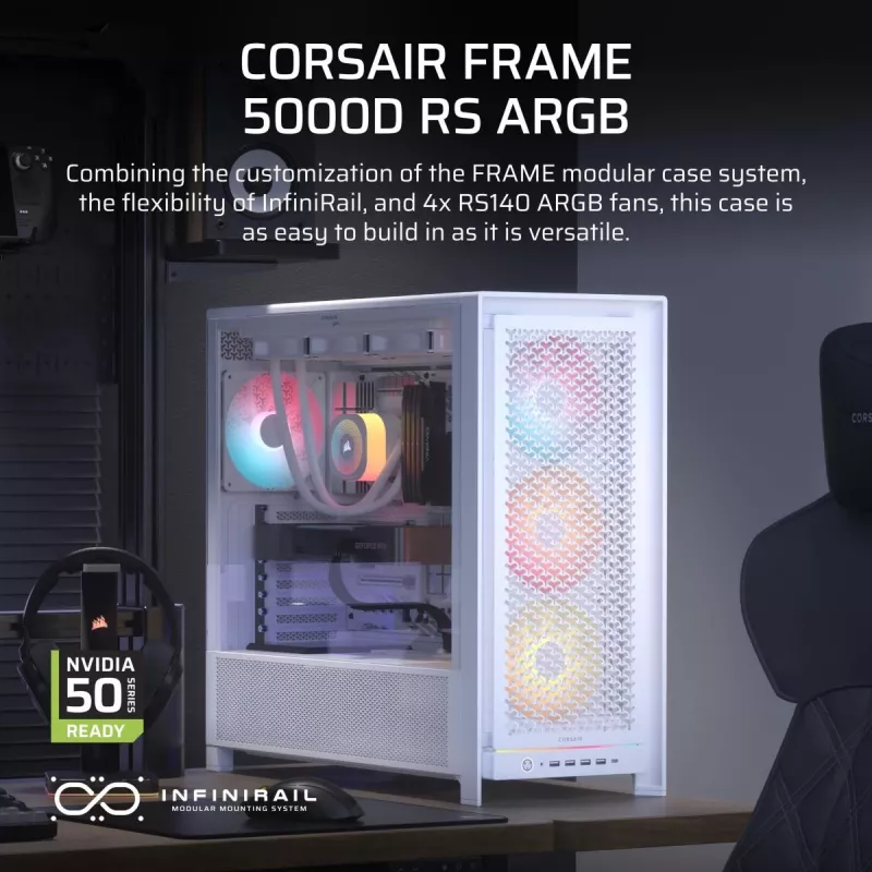 Κουτί υπολογιστή CORSAIR - Frame 5000D RS ARGB High-Airflow Mid-Tower - Λευκό