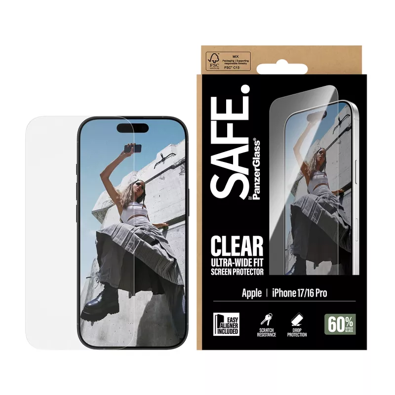 PanzerGlass SAFE. by ® Screen Protector iPhone 17 | iPhone 16 Pro | Ultra-Wide Fit με EasyAligner