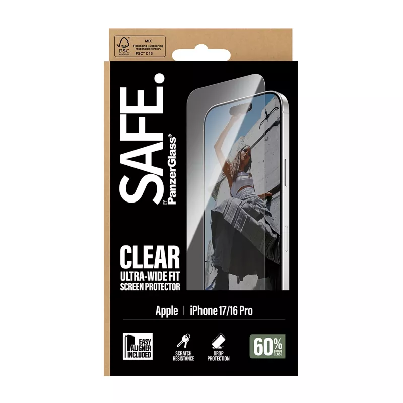 PanzerGlass SAFE. by ® Screen Protector iPhone 17 | iPhone 16 Pro | Ultra-Wide Fit με EasyAligner