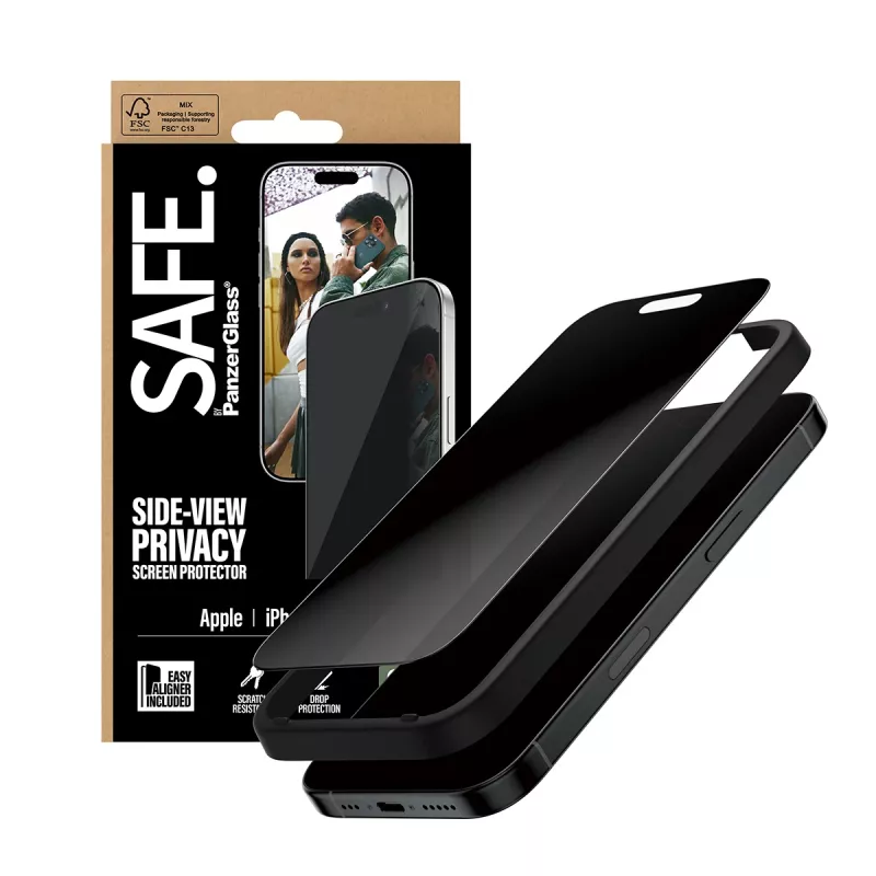 PanzerGlass SAFE. by ® 2-Way Privacy Screen Protector iPhone 17 | iPhone 16 Pro | Ultra-Wide Fit με EasyAligner