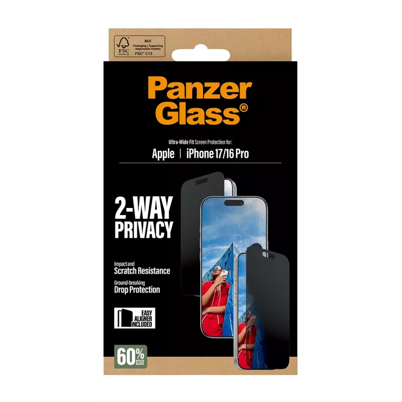 PanzerGlass ® 2-Way Privacy Screen Protector iPhone 17 | iPhone 16 Pro | Ultra-Wide Fit με EasyAligner