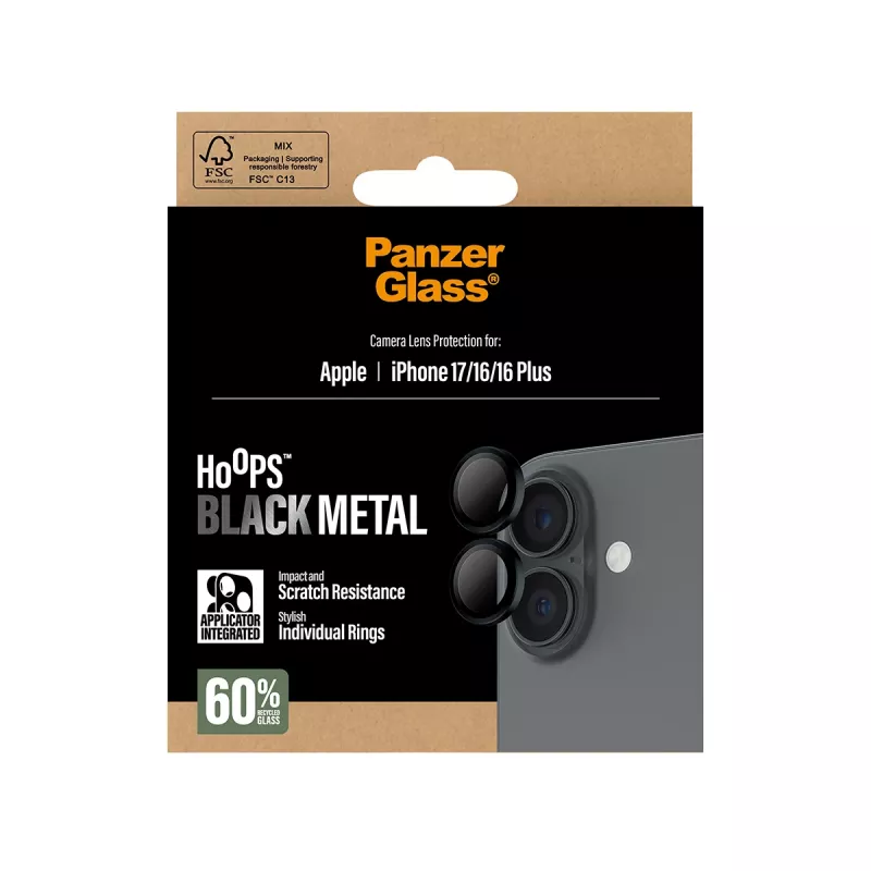 PanzerGlass ® Hoops® Προστασία φακού κάμερας Μαύρο iPhone 17 | iPhone 16 | 16 Plus
