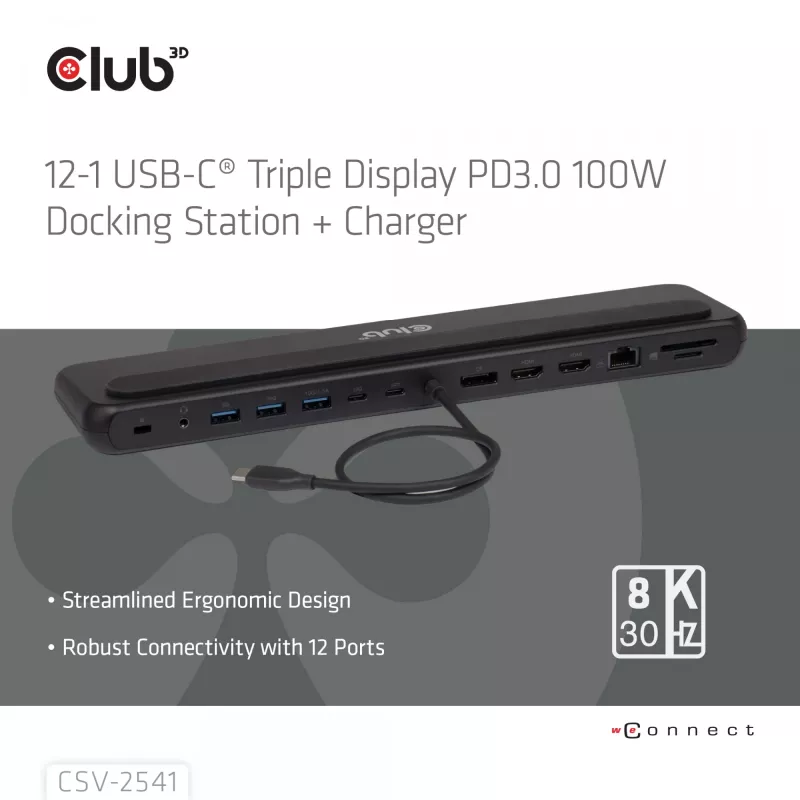 Dockingstation club 3d CSV-2541 USB-C με εξόδους HDMI και DisplayPort