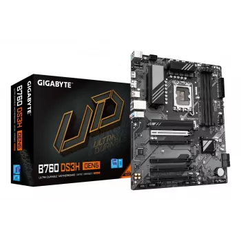 GIGABYTE B760 DS3H GEN5 Μητρική κάρτα - Υποστηρίζει Intel Core 14ης γενιάς CPUs, 8+2+1 φάσεις Digital VRM, έως 5600 MHz DDR5, 2xPCIe 4.0 M.2, 1GbE LAN, USB 3.2 Gen 2x2