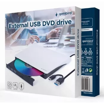 GEMBIRD Εξωτερικός οδηγός USB DVD, Μαύρο-Λευκό