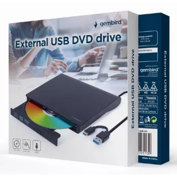 Εσωτερικός οδηγός DVD±RW Gembird DVD-USB-031 — USB Type-C, 24x CD / 8x DVD, Frontlader, μαύρο, 140×18×140 mm