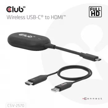 CLUB3D Ασύρματος USB-C® σε HDMI™, 1920 x 1080 Pixel, Πομπός & Δέκτης AV, Ενσύρματο & Ασύρματο, Μαύρο, HDCP