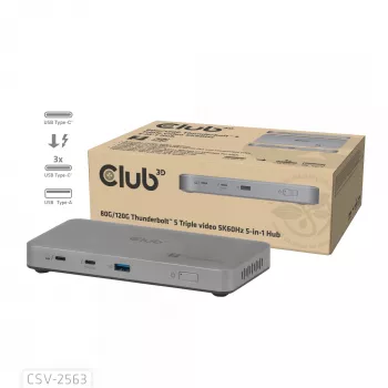 CLUB3D CSV-2563 5-1 Thunderbolt™ 5 Hub Τριπλό βίντεο 5K60Hz Thunderbolt™ Share Πιστοποιημένο 180 W