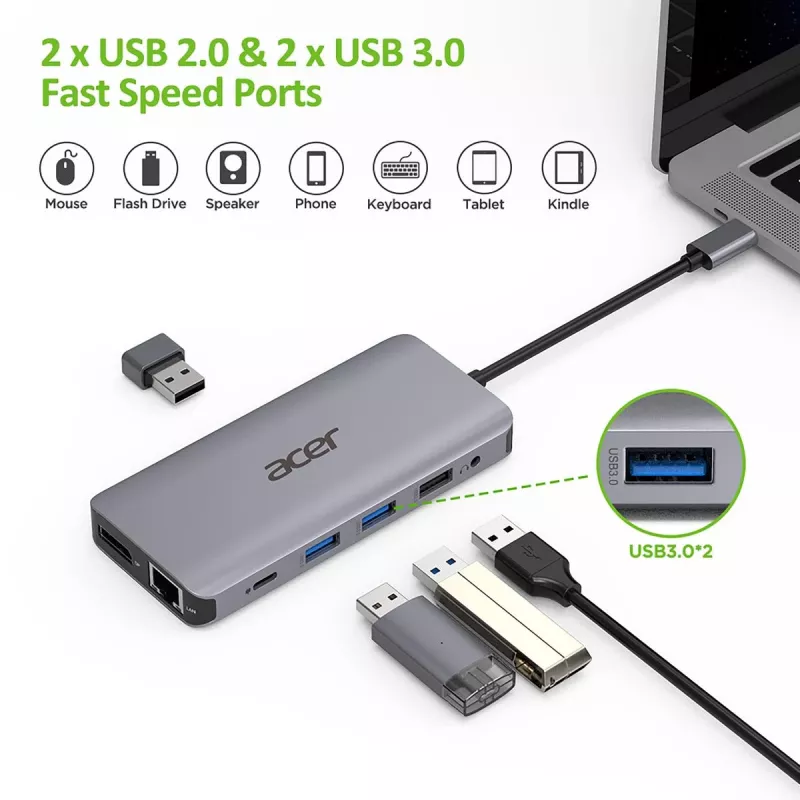 ACER 12in1 Type C Dongle Ασημί