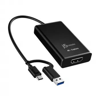 j5create JVA11-N 4K HDMI™ Capture Adapter, Μαύρο, USB 3.2 Gen 1 (3.1 Gen 1), 3840 x 2160 Pixel, Αλουμίνιο, 0,19 m, Taiwan