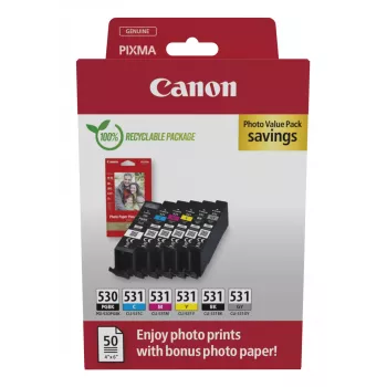 Canon PGI-530/CLI-531 PVP Μελανοδοχείο 6 τεμ. Γνήσιο Μαύρο, Κυανό, Γκρι, Ματζέντα, Φωτογραφικό μαύρο, Κίτρινο