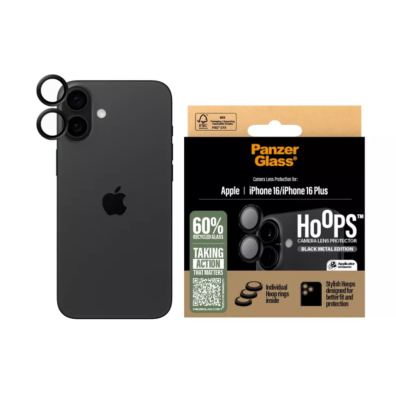 PanzerGlass ® Hoops® Προστασία φακών κάμερας Μαύρη iPhone 16 | 16 Plus