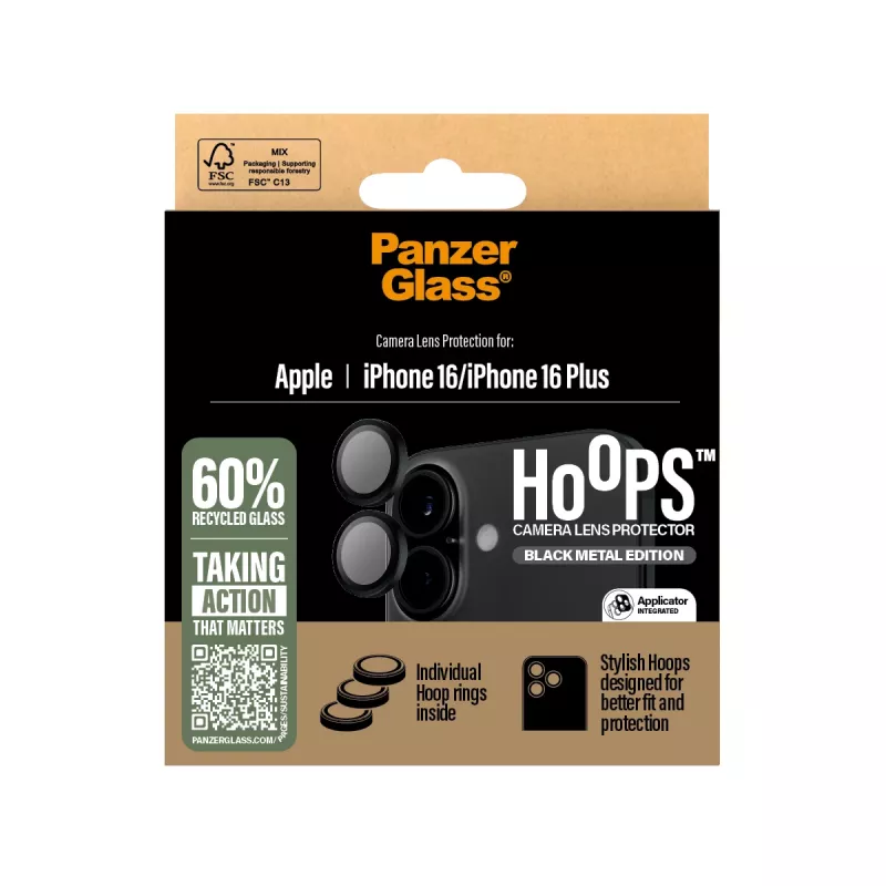 PanzerGlass ® Hoops® Προστασία φακών κάμερας Μαύρη iPhone 16 | 16 Plus