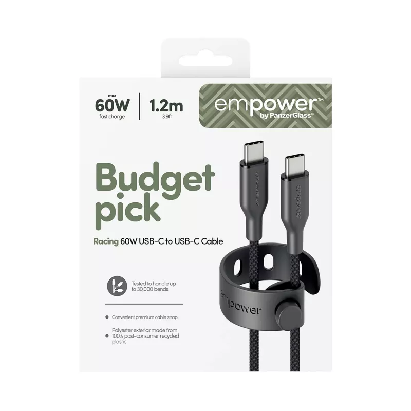 PanzerGlass empower™ by ® Racing 60W Καλώδιο USB-C σε USB-C | USB 2.0 | 1,2 m | Space Black