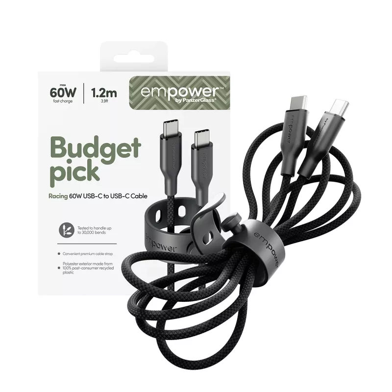 PanzerGlass empower™ by ® Racing 60W Καλώδιο USB-C σε USB-C | USB 2.0 | 1,2 m | Space Black