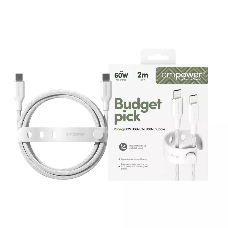 PanzerGlass empower™ by ® Racing 60W Καλώδιο USB-C σε USB-C | USB 2.0 | 2 m | Ασημί λευκό