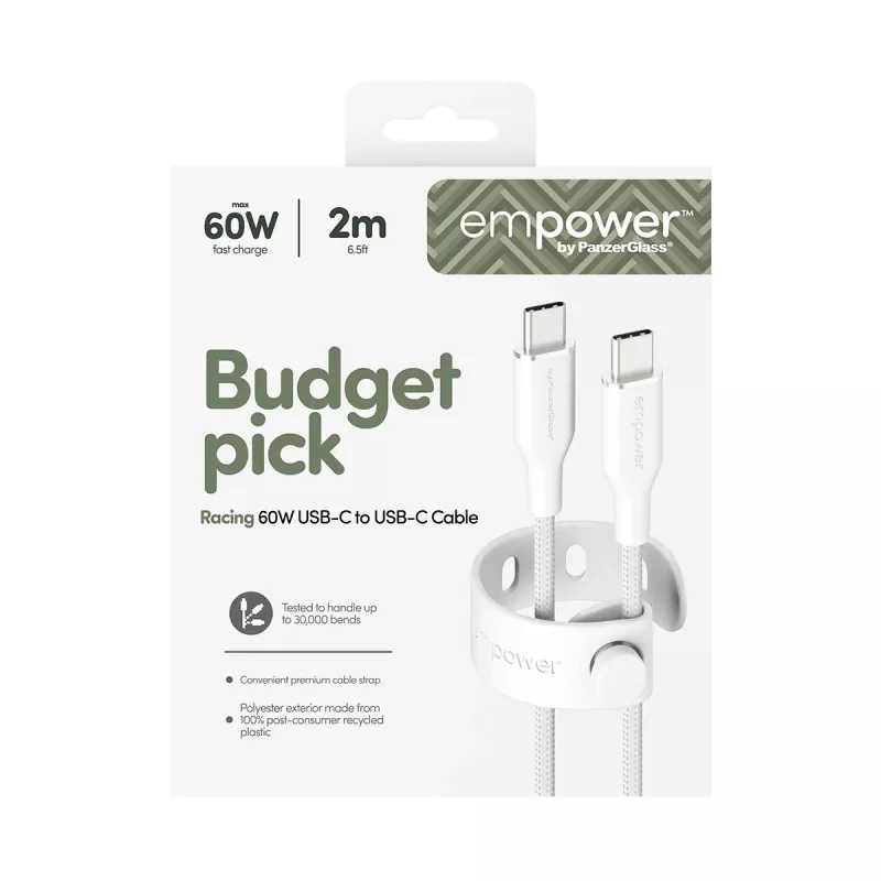 PanzerGlass empower™ by ® Racing 60W Καλώδιο USB-C σε USB-C | USB 2.0 | 2 m | Ασημί λευκό