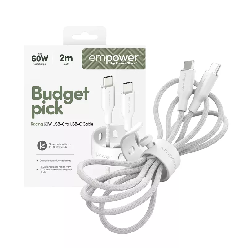 PanzerGlass empower™ by ® Racing 60W Καλώδιο USB-C σε USB-C | USB 2.0 | 2 m | Ασημί λευκό