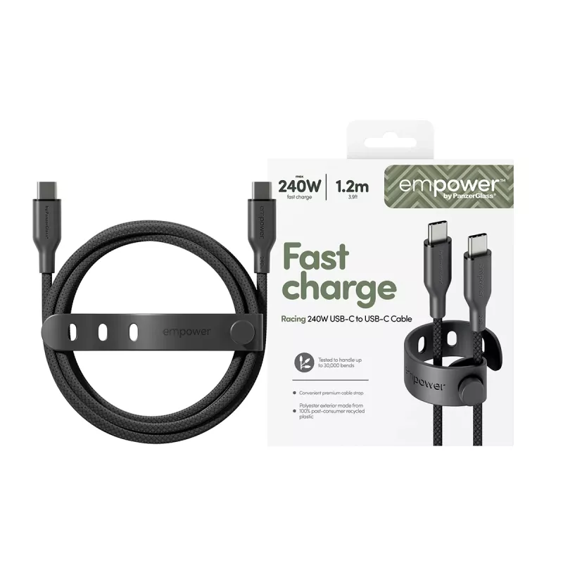 PanzerGlass empower™ by ® Racing 240W Καλώδιο USB-C σε USB-C | USB 2.0 | 1,2 m | Space Black