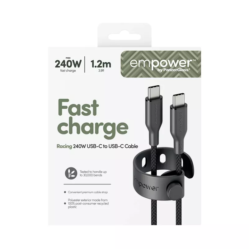 PanzerGlass empower™ by ® Racing 240W Καλώδιο USB-C σε USB-C | USB 2.0 | 1,2 m | Space Black