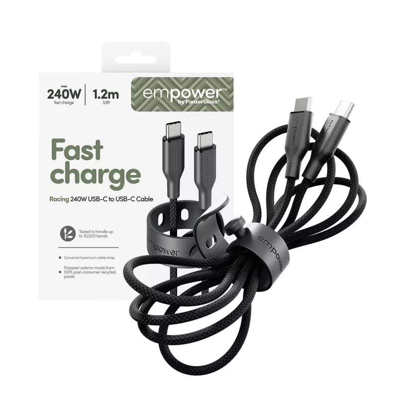 PanzerGlass empower™ by ® Racing 240W Καλώδιο USB-C σε USB-C | USB 2.0 | 1,2 m | Space Black