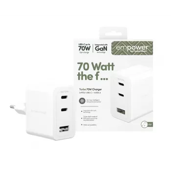 PanzerGlass empower™ by ® Turbo 70W Πολλαπλός Φορτιστής με 2 x USB-C + USB-A | Φις EU | Ασημί Λευκό