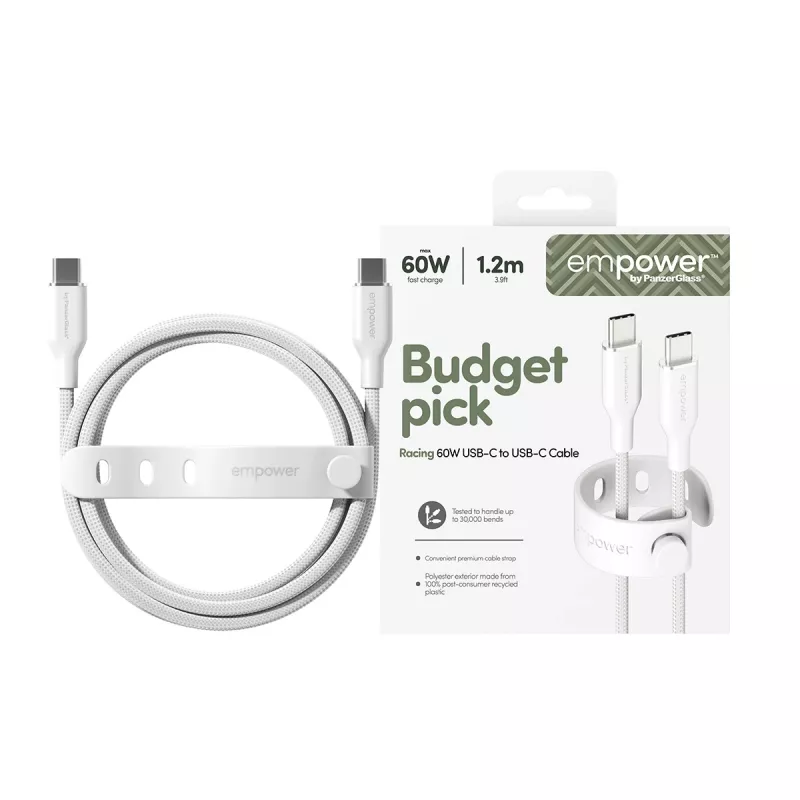 PanzerGlass empower™ by ® Racing 60W Καλώδιο USB-C σε USB-C | USB 2.0 | 1,2 m | Ασημί λευκό