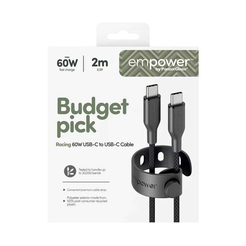 PanzerGlass empower™ by ® Καλώδιο Racing 60W USB-C σε USB-C | USB 2.0 | 2M | Space Black