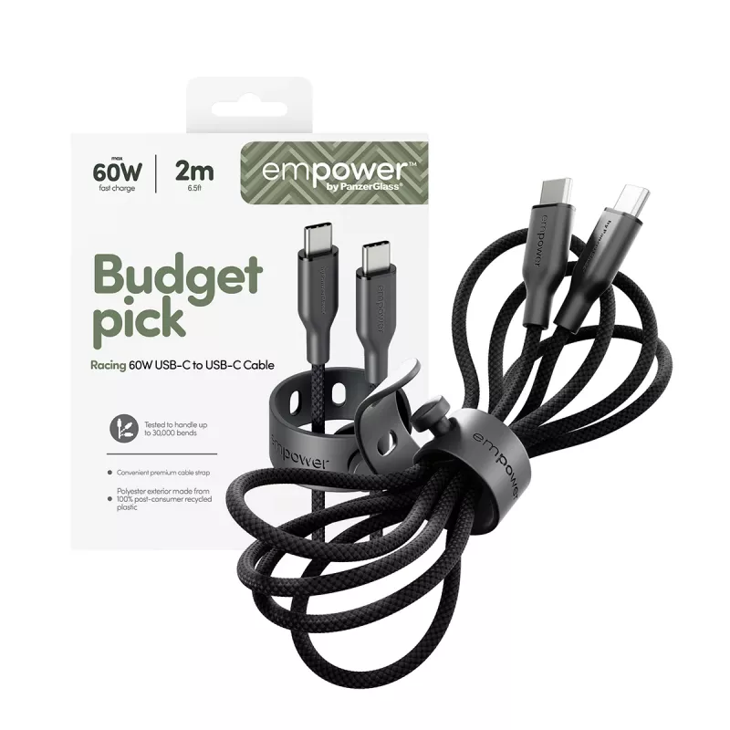 PanzerGlass empower™ by ® Καλώδιο Racing 60W USB-C σε USB-C | USB 2.0 | 2M | Space Black