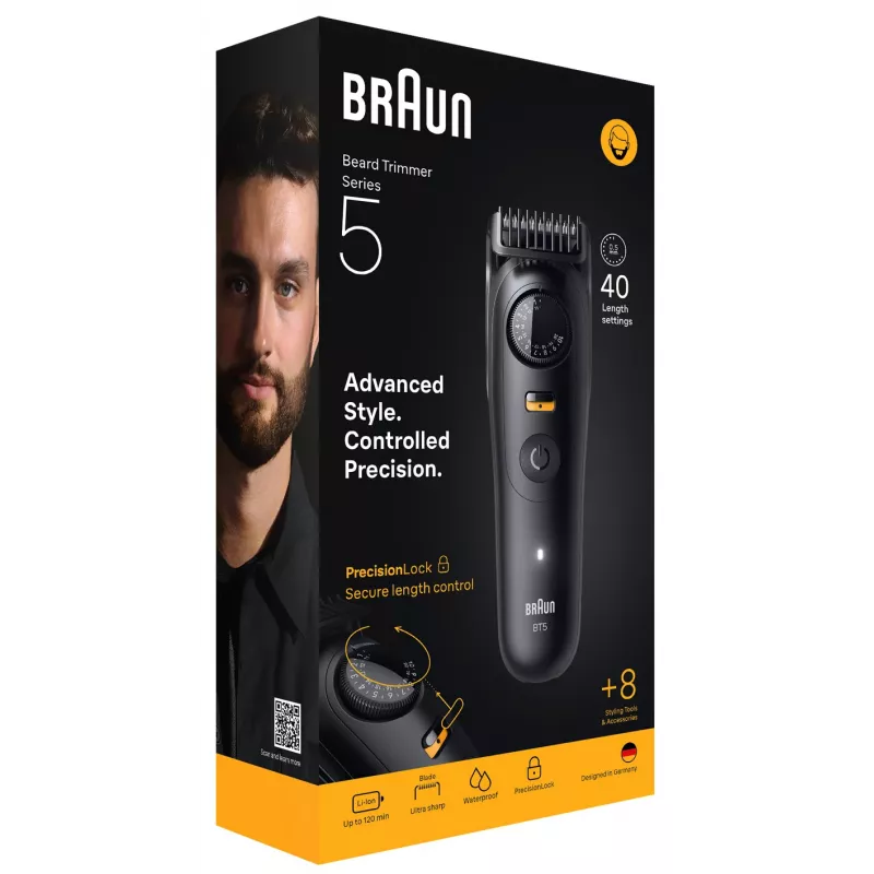 Braun BeardTrimmer 5 BT5560 Τριμερ γενειάδας Μπαταρία 40 2 cm Νωπό & Στεγνό Μαύρο