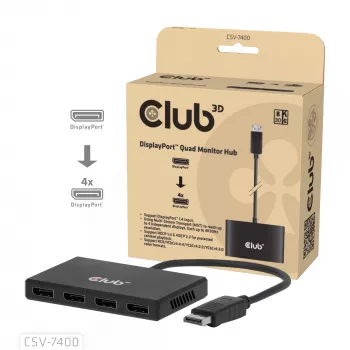 CLUB3D Quad DisplayPort™ Hub – 4 x 4K Ανάλυση @ 30Hz, Υποστήριξη MST