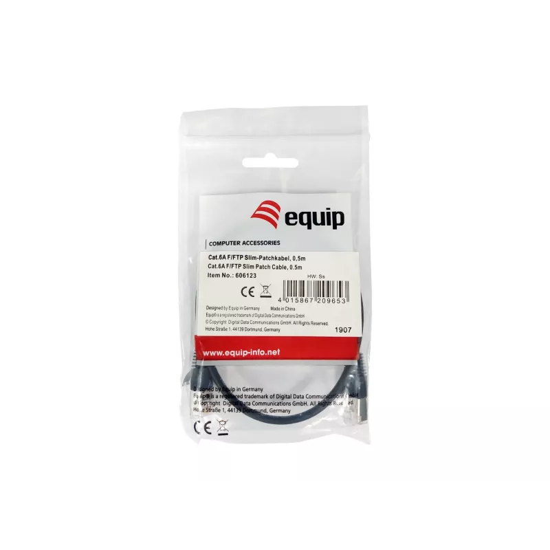 Equip Καλώδιο δικτύου Cat.6A F/FTP Slim, 0,5 m, μαύρο