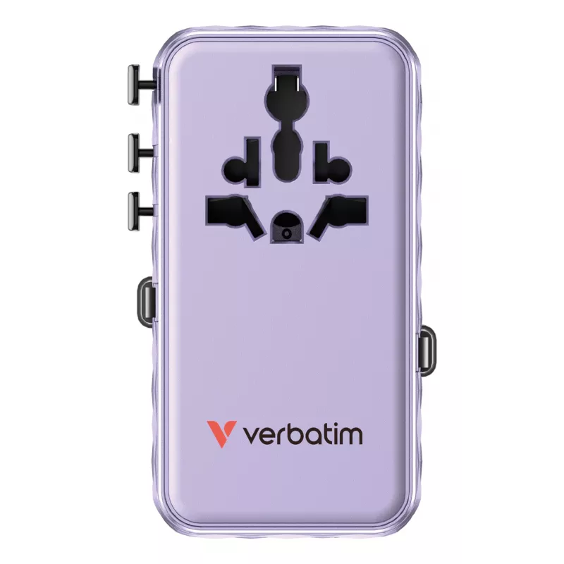Verbatim Charge 'n' Travel 70W 2C retractable Universal Travel Adapter μωβ