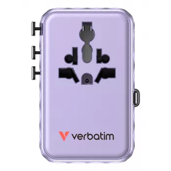 Verbatim Charge 'n' Travel 100W Universal Travel Adapter με συρόμενο καλώδιο μωβ