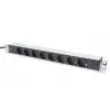 DIGITUS 1U αλουμινίου PDU, τοποθετήσιμο σε rack ονομαστική ισχύς: 16A, 4000W, 250VAC 50/60Hz, 8x υποδοχές με προστασία
