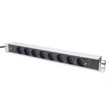 DIGITUS 1U αλουμινίου PDU, τοποθετήσιμο σε rack ονομαστική ισχύς: 16A, 4000W, 250VAC 50/60Hz, 8x υποδοχές με προστασία