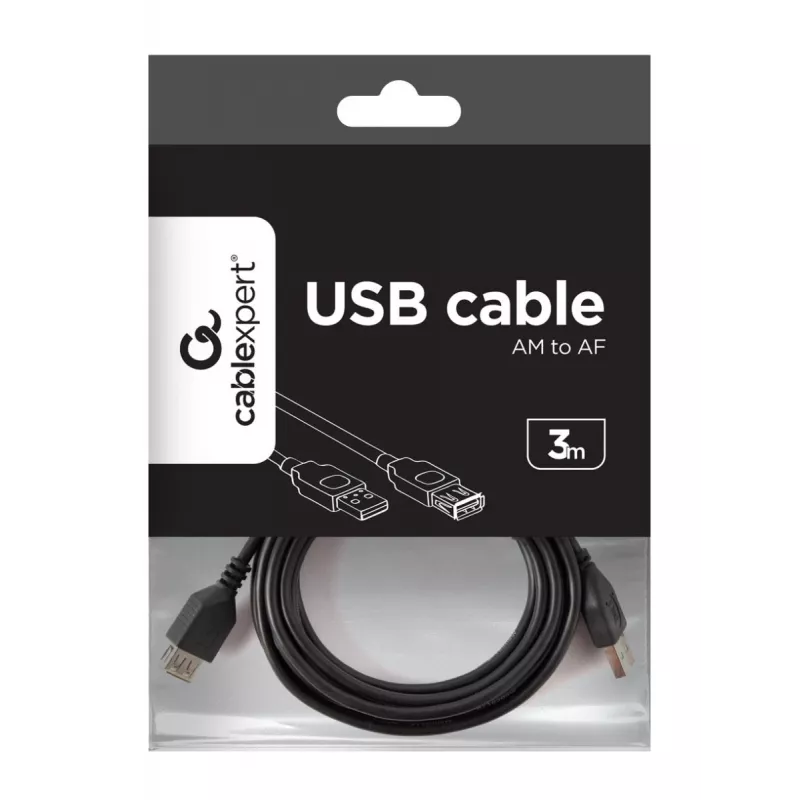 Καλώδιο επέκτασης GEMBIRD USB 2.0 Type-A σε USB Type-A (AM/AF), 1m - μαύρο