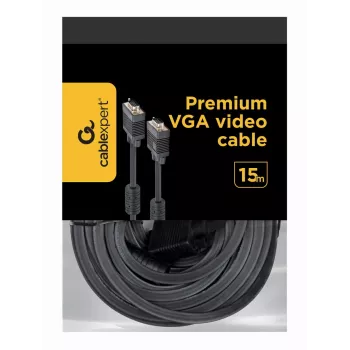 Καλώδιο VGA GEMBIRD Premium HD15M/HD15M διπλή θωράκιση με 2 φερρίτες 15 m – Μαύρο