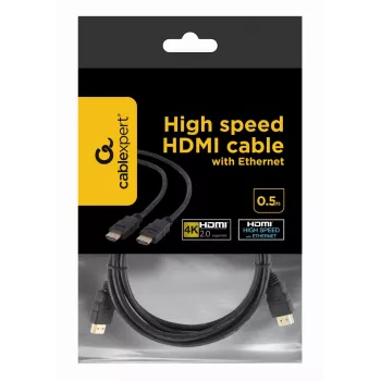 Gembird CC-HDMI4-0.5M καλώδιο HDMI 2.0 με Ethernet, αρσενικό – αρσενικό, 4K, 0,5 m, μαύρο, χύμα συσκευασία