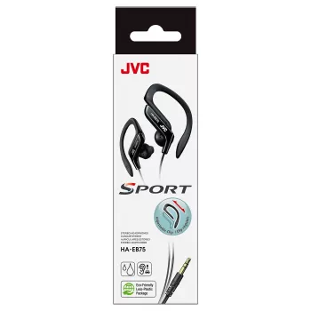 JVC HA-EB75-B-E αθλητικά ακουστικά ενδώτια με αγκίστρι αυτιού, ενσύρματα 3,5 mm, ανθεκτικά σε πιτσιλιές, 16–20000 Hz, καλώδιο 1,2 m, μαύρα